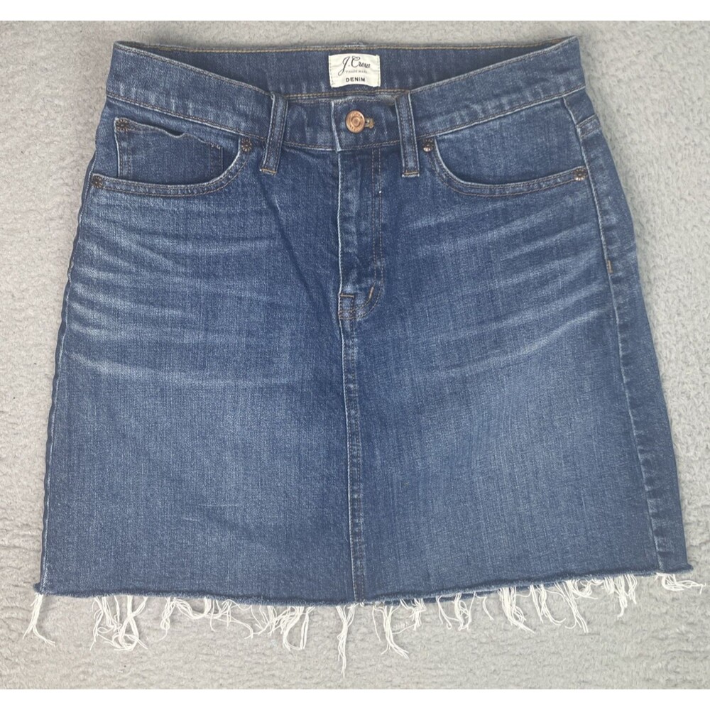 J Crew Jean Skirt Womens 26 (28x16) Blue Denim Raw Hem EUC
